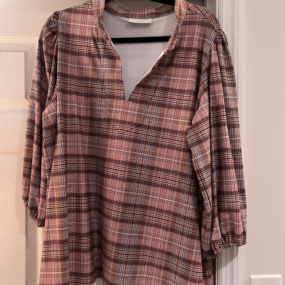 Smith and Quinn Eliza top- brown plaid